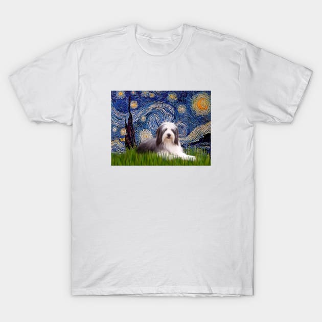 Bearded Collie in Adapted Starry Night T-Shirt by Dogs Galore and More